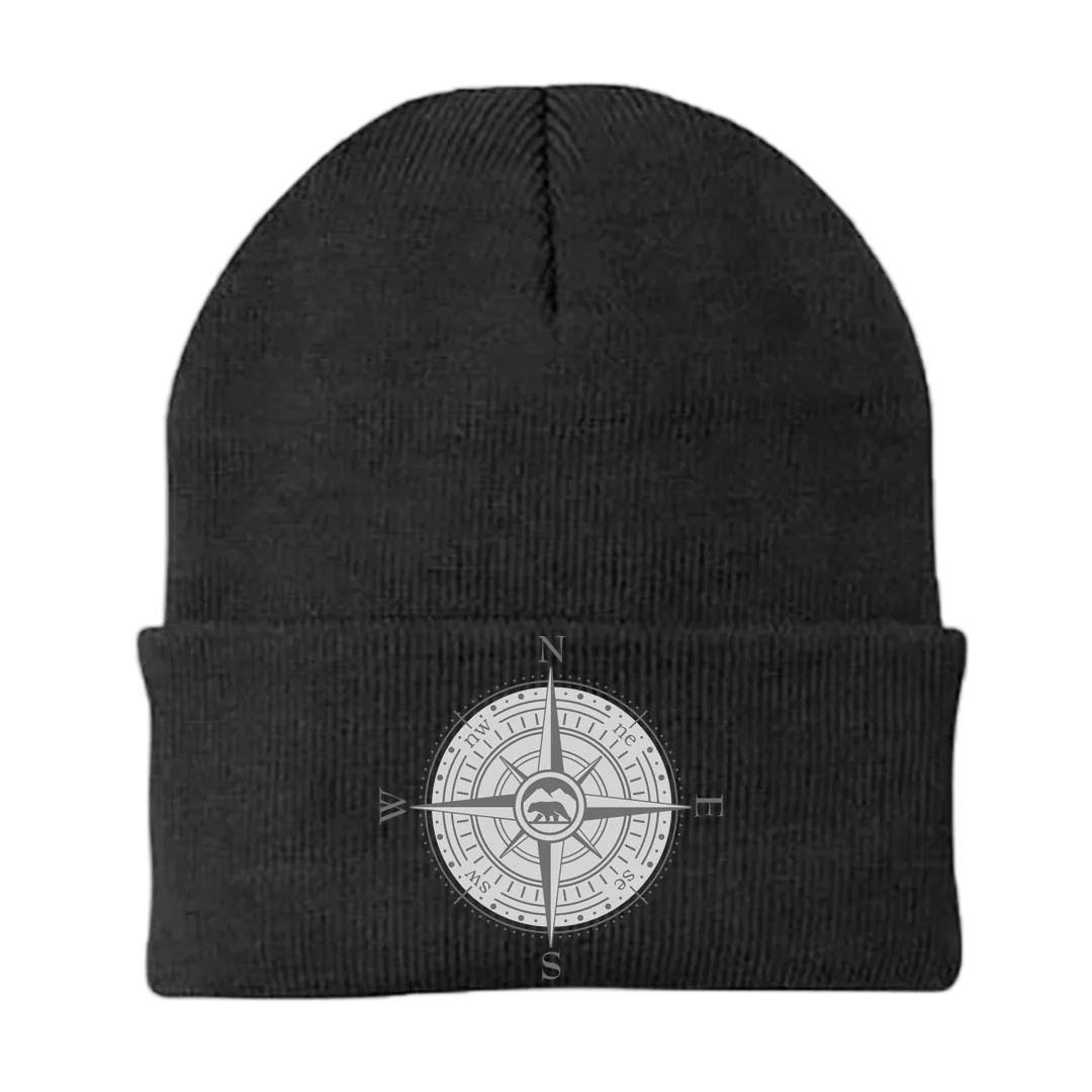 Compass Camping Embroidered Beanie