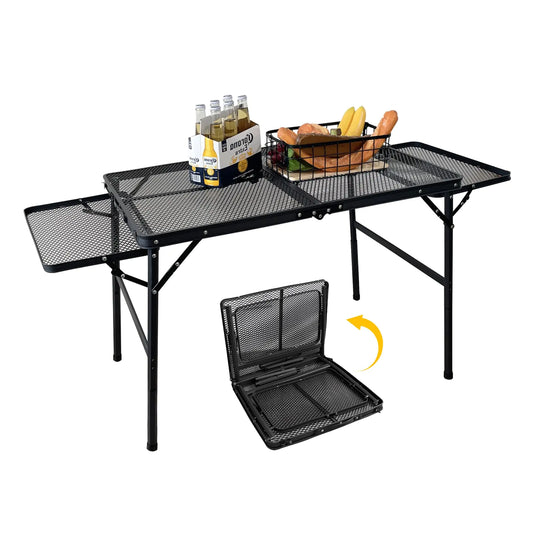 KINGROCK Folding Camping Table Folding Dining Table with Mesh Bag Adjustable Height Folding Grill Table for Outdoor Camping Picnic Patio Dining BBQ Party