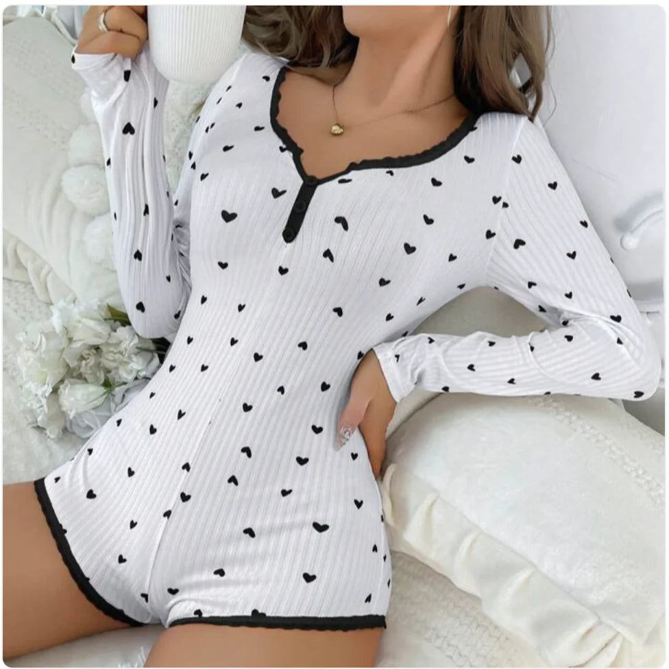 Women's Heart Print Jacquard Pajama Set
