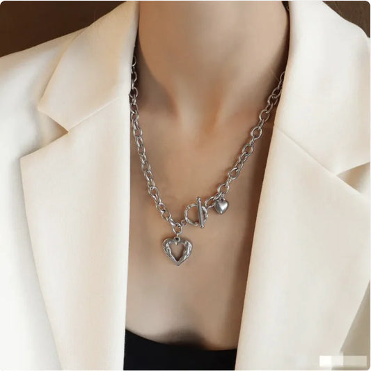 French 18K Gold Titanium Steel Heart Necklace