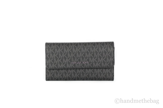 Michael Kors Jet Set Travel Black Logo Large Trifold Wallet