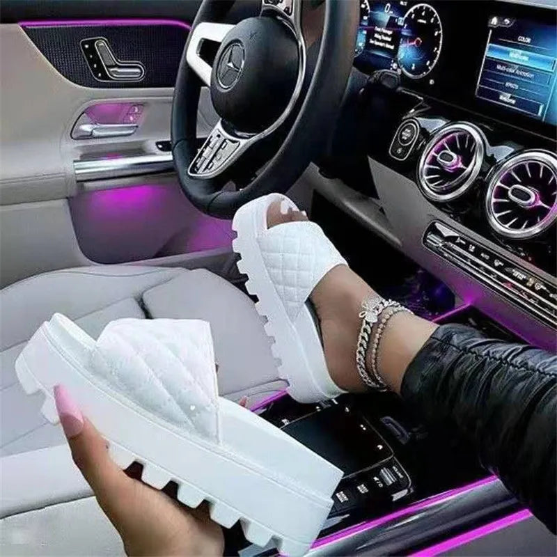 Round-Toe Platform Mid-Heel Slippers