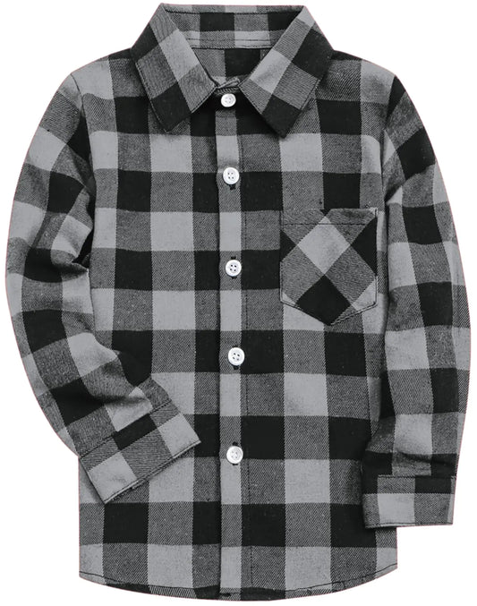 SANGTREE Mens & Boys Plaid Shirt Long Sleeve Button Down Flannel Shirts, US 3 Months - Adult 9XL Youth 14-15 Years Gray Plaid 2