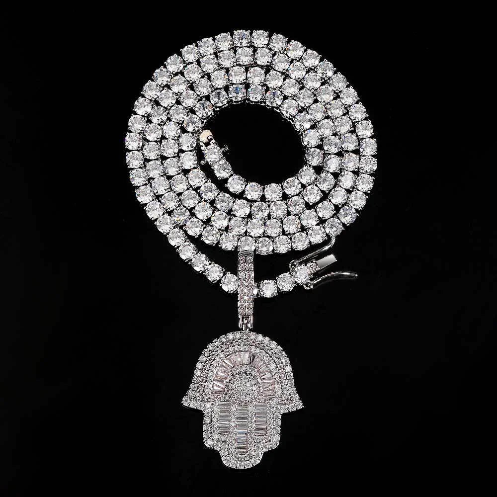 Hip Hop Copper Inlaid Zircon Small Size Palm Pendant Real Gold Plated Necklace
